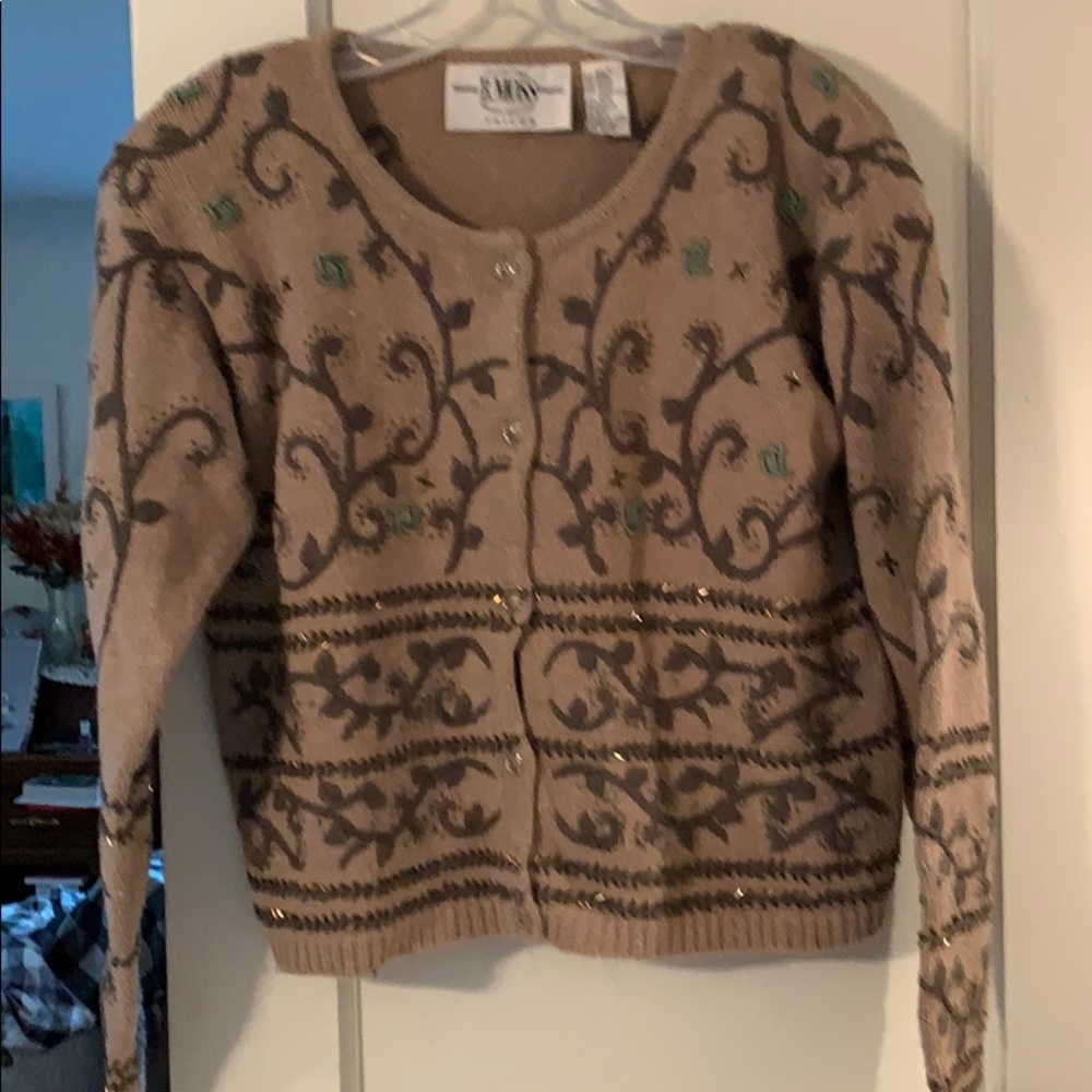 BMoss decorative olive green sequins sweater